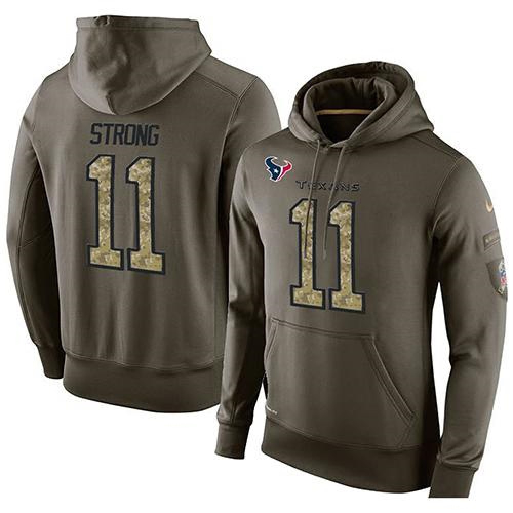 NFL Men'sHouston Texans #11 Jaelen Strong Stitched Green Olive Salute To Service KO Performance Hoodie