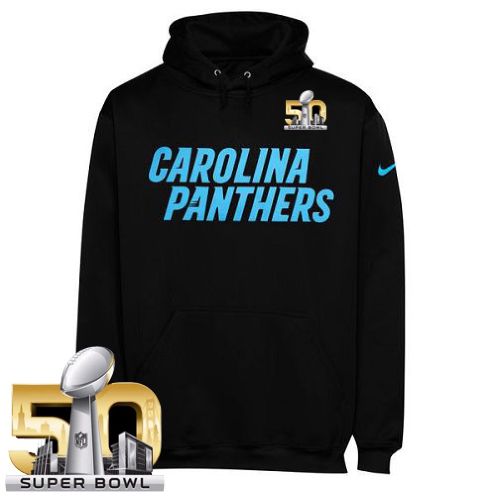 Men's Carolina PanthersBlack Super Bowl 50 KO Wordmark Performance Hoodie
