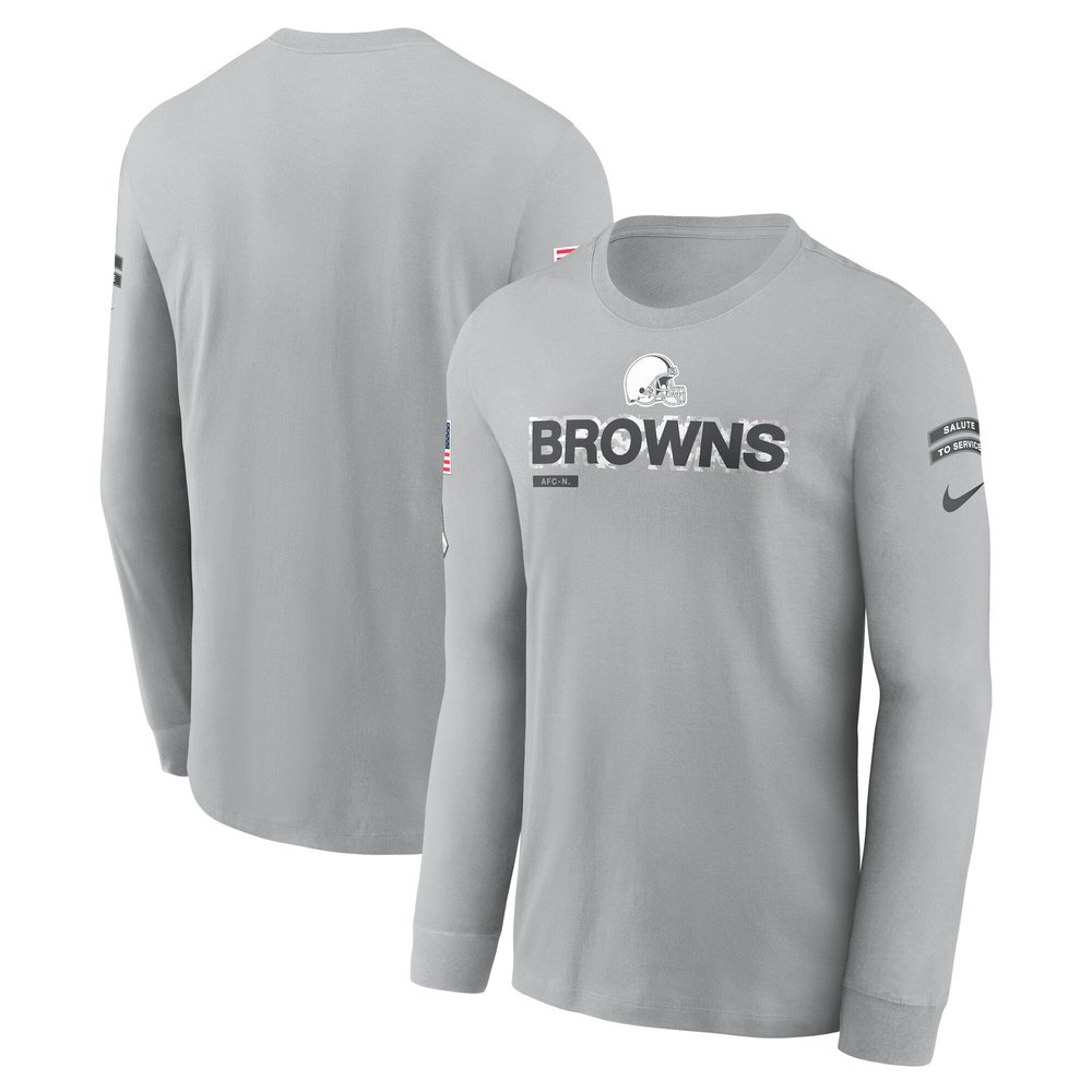 Men's Cleveland BrownsGray 2024 Salute To Service Long Sleeve T-Shirt