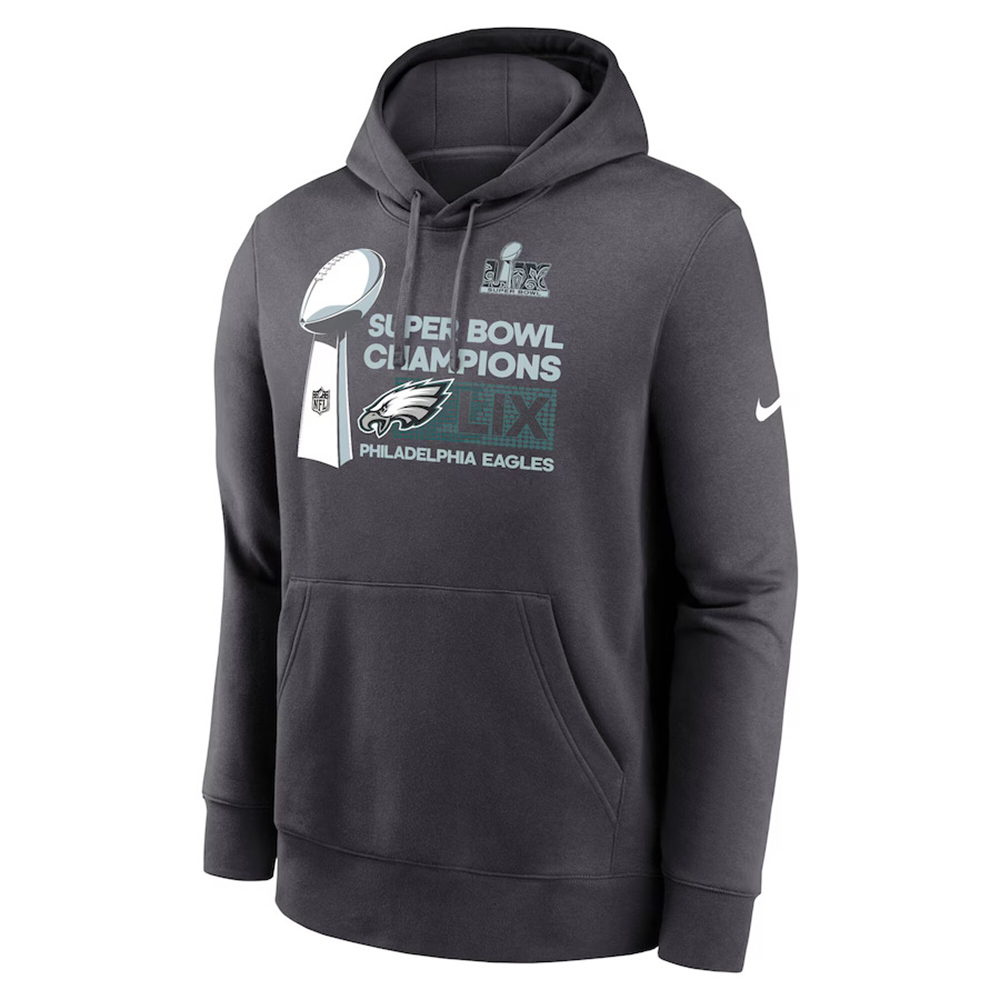 🔥Champ Combo Sale - Philadelphia Eagles Super Bowl LIX Champions Nike Anthracite Trophy Collection Pullover Hoodie & New Era Gray/Charcoal Adjustable Hat