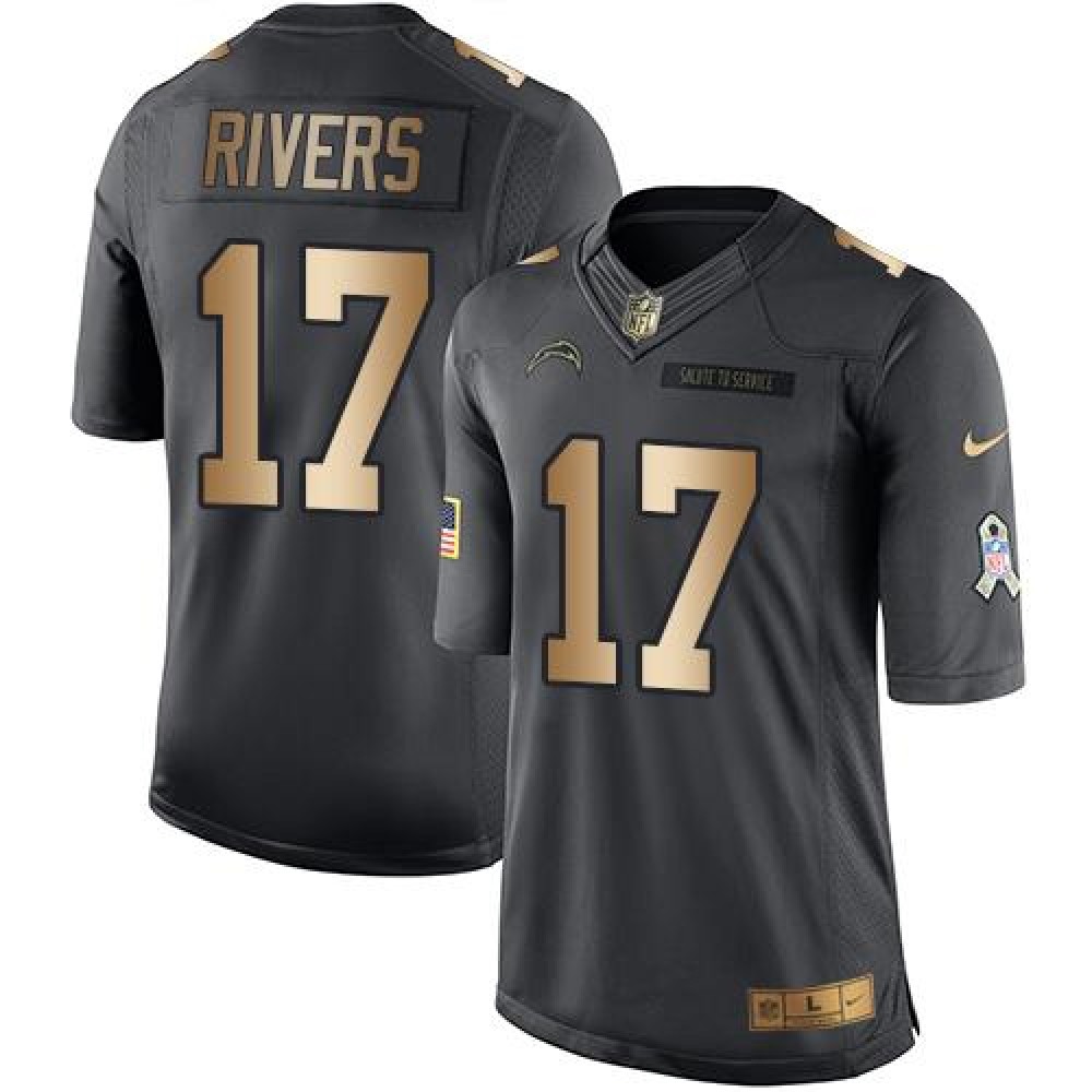 Chargers #17 Philip Rivers Black Men's Stitched NFL Limited Gold Salute To Service Jersey
