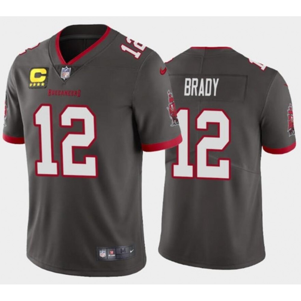 Youth Tampa Bay Buccaneers #12 Tom Brady Gray With C Patch Stitched Jersey