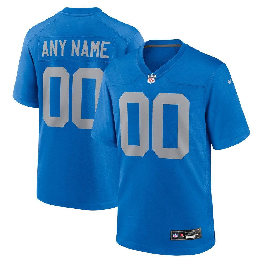 Men's Detroit LionsBlue Alternate Custom Game Jersey