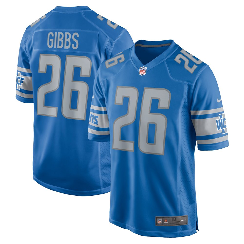 Men's Detroit Lions #26 Jahmyr GibbsBlue 2023 NFL Draft First Round Pick Game Jersey