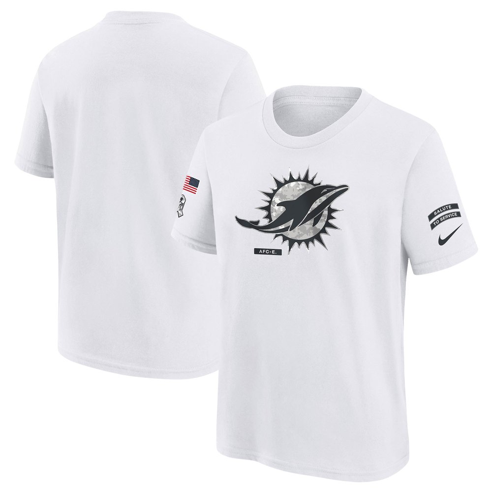 Youth Miami DolphinsWhite 2024 Salute To Service T-Shirt