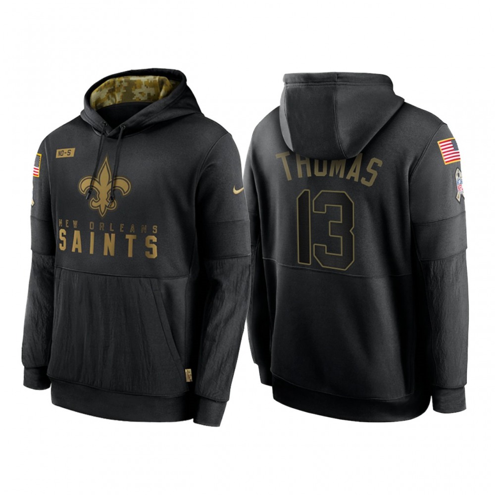 Men's New Orleans Saints #13 Michael Thomas 2020 Black Salute to Service Sideline Performance Pullover Hoodie