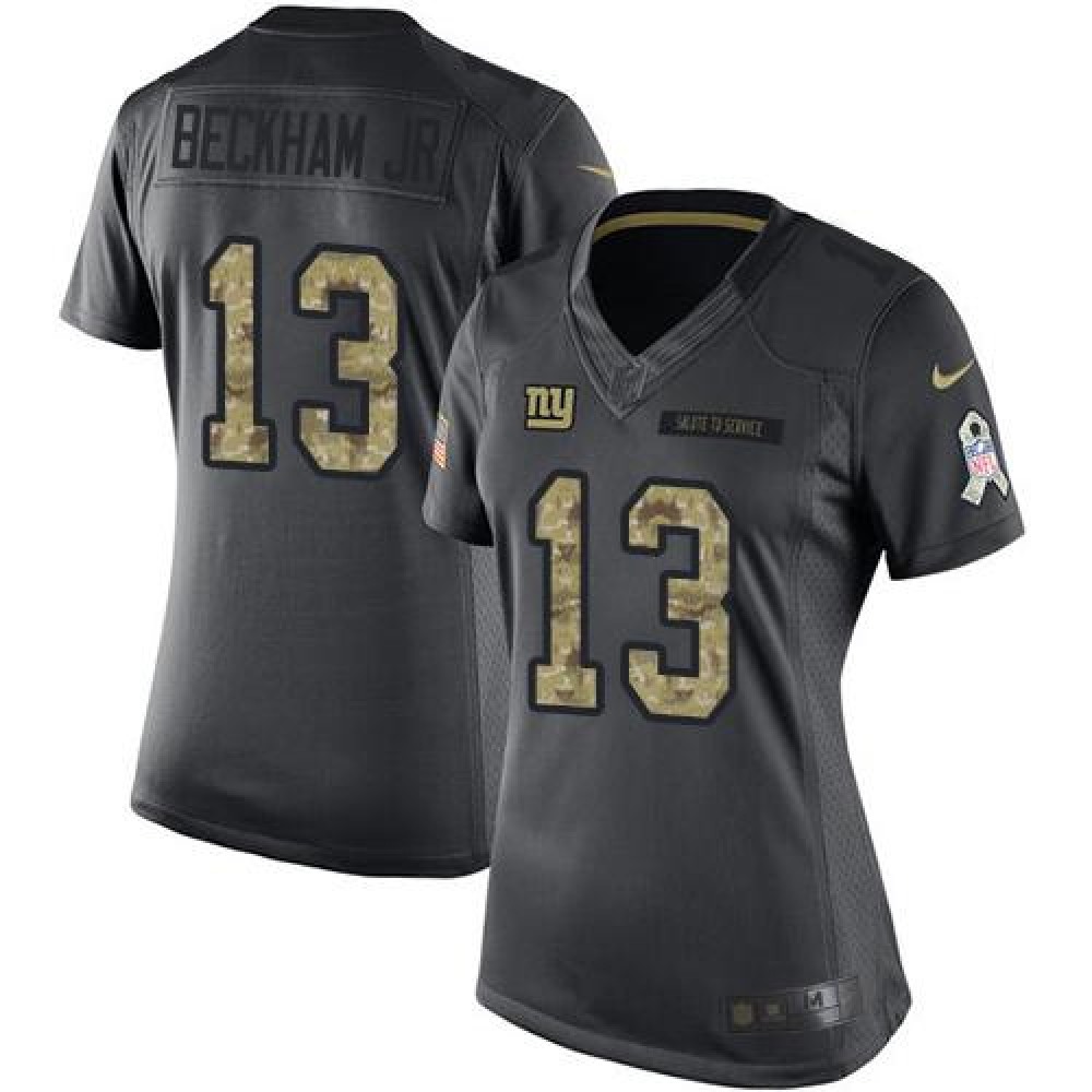 Giants #13 Odell Beckham Jr Black Women's Stitched NFL Limited 2016 Salute to Service Jersey