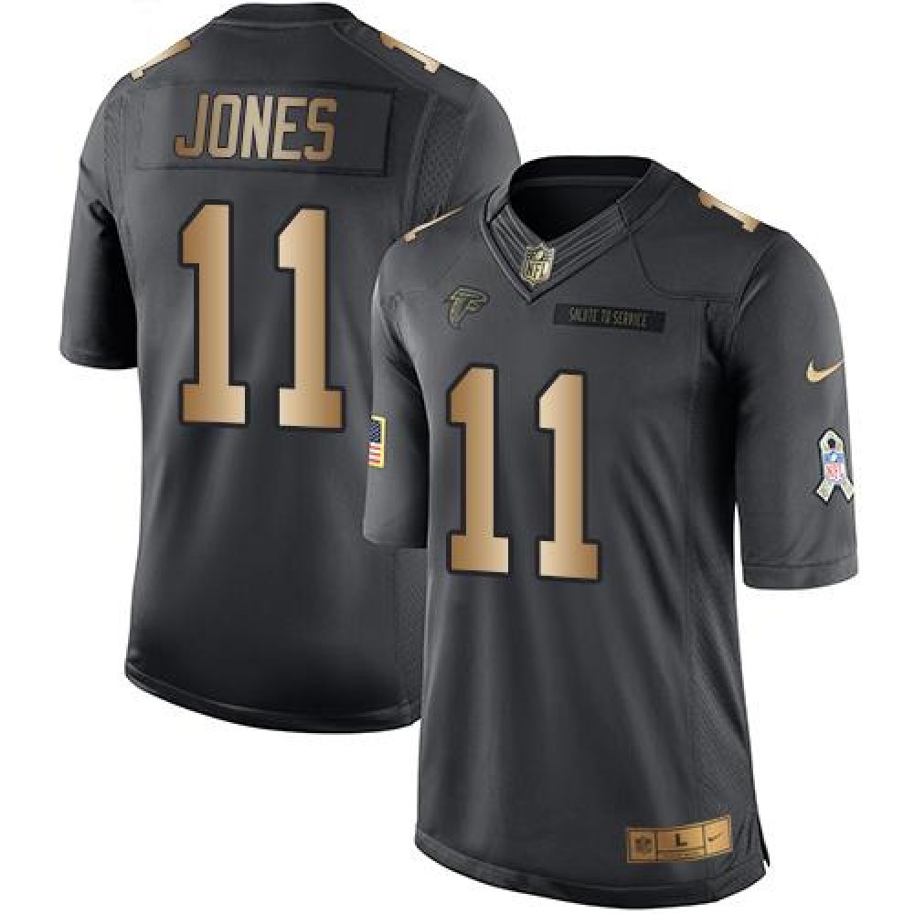 Falcons #11 Julio Jones Black Men's Stitched NFL Limited Gold Salute To Service Jersey