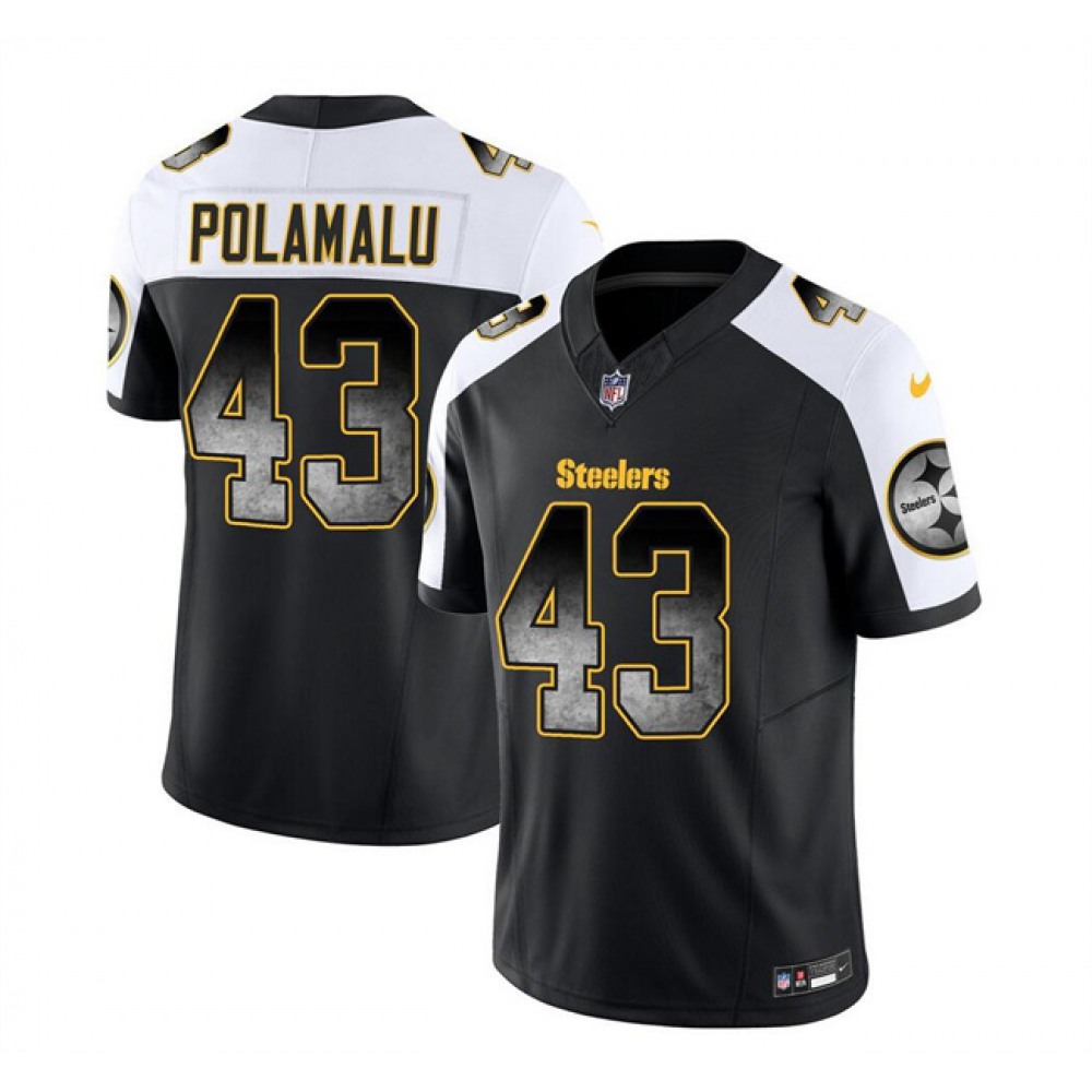 Men's Pittsburgh Steelers #43 Troy Polamalu Black/White 2023 F.U.S.E. Smoke Vapor Untouchable Limited Stitched Jersey
