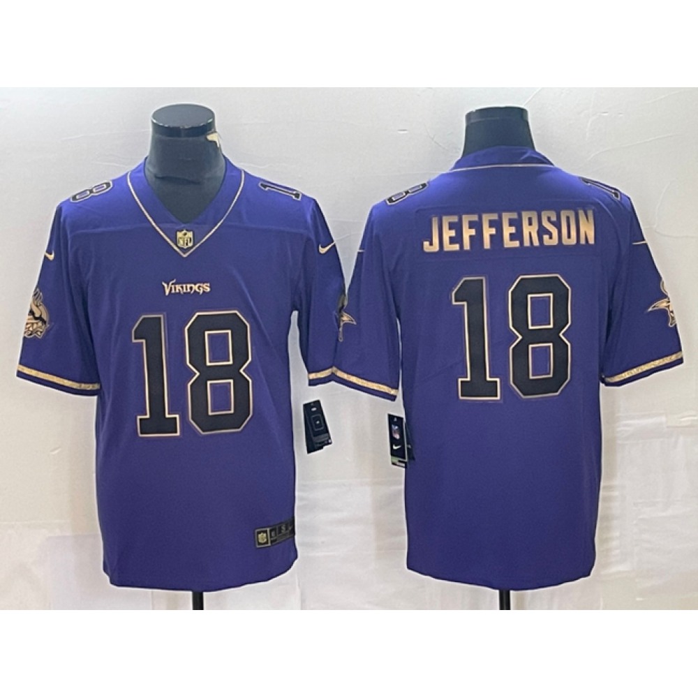 Men's Minnesota Vikings #18 Justin Jefferson Purple Gold Stitched Jersey