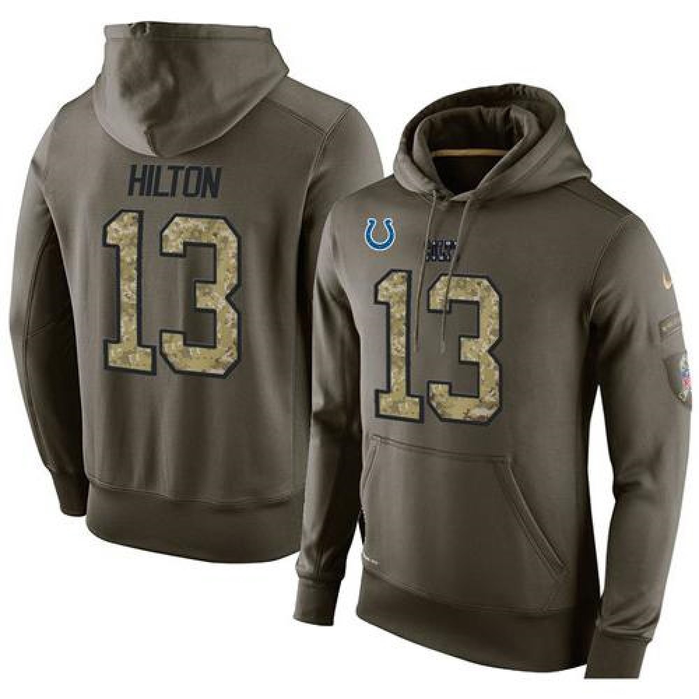 NFL Men'sIndianapolis Colts #13 T.Y. Hilton Stitched Green Olive Salute To Service KO Performance Hoodie