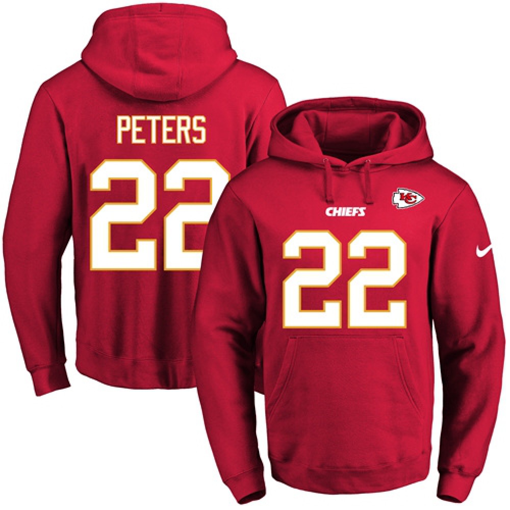 Chiefs #22 Marcus Peters Red Name & Number Pullover NFL Hoodie