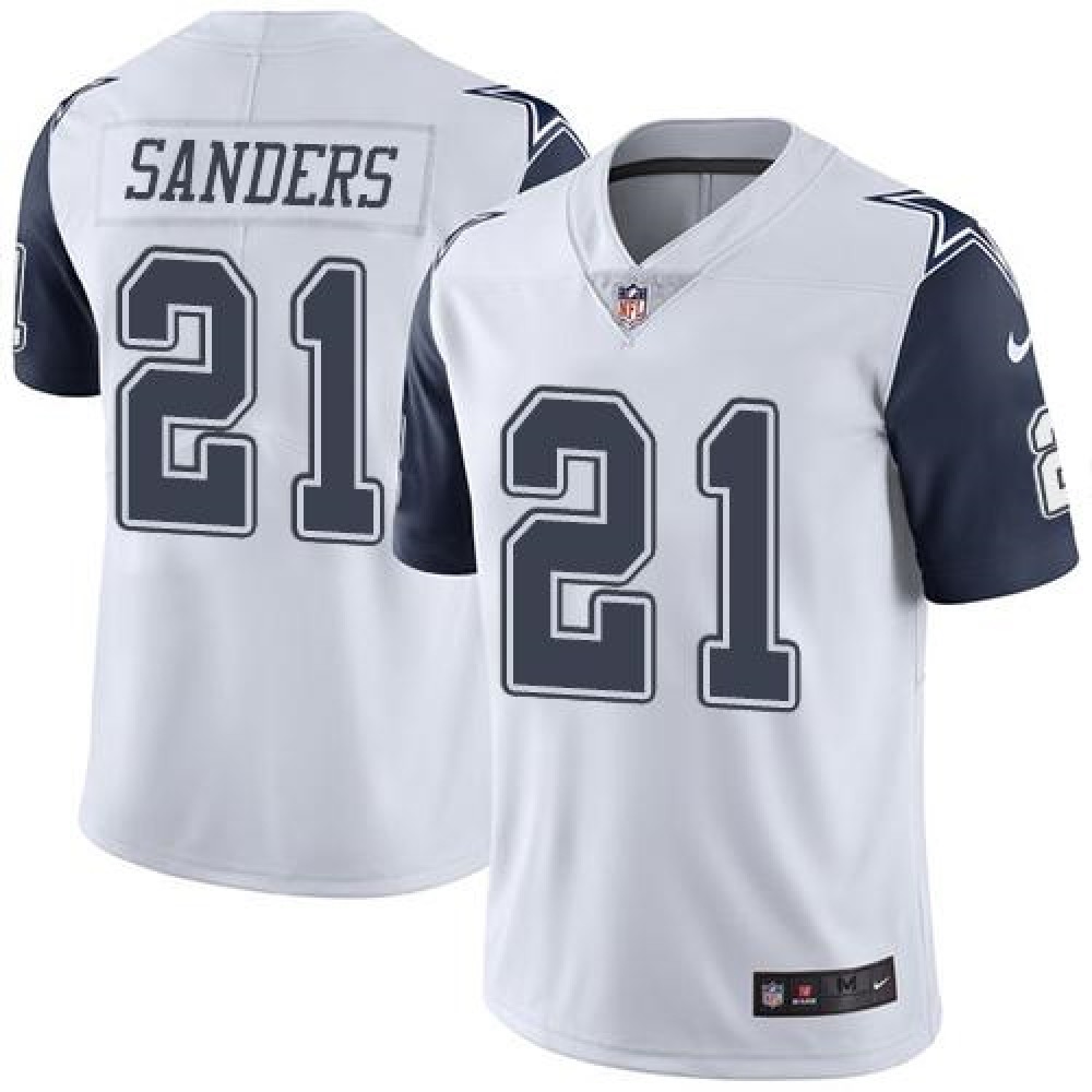 Cowboys #21 Deion Sanders White Men's Stitched NFL Limited Rush Jersey