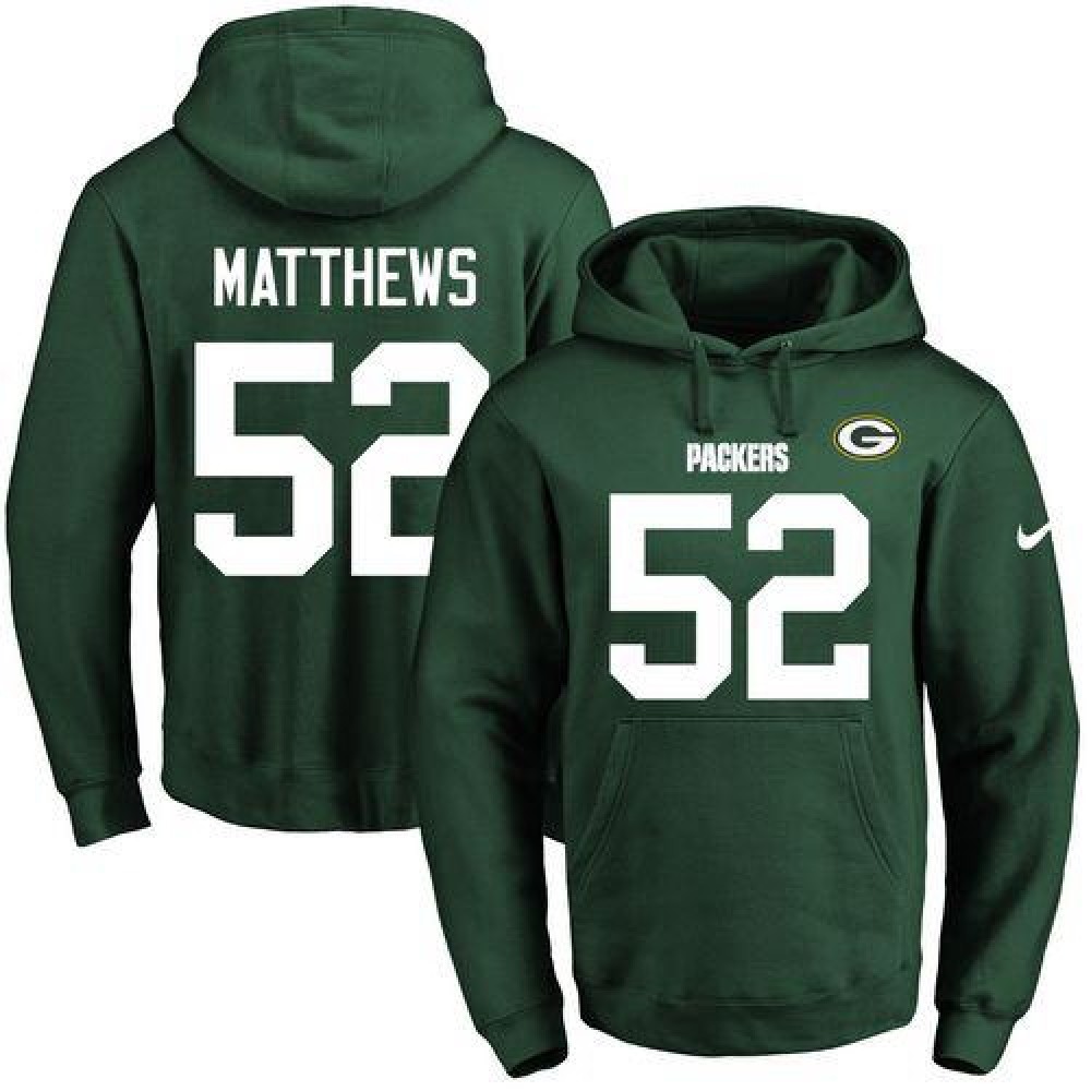 Packers #52 Clay Matthews Green Name & Number Pullover NFL Hoodie