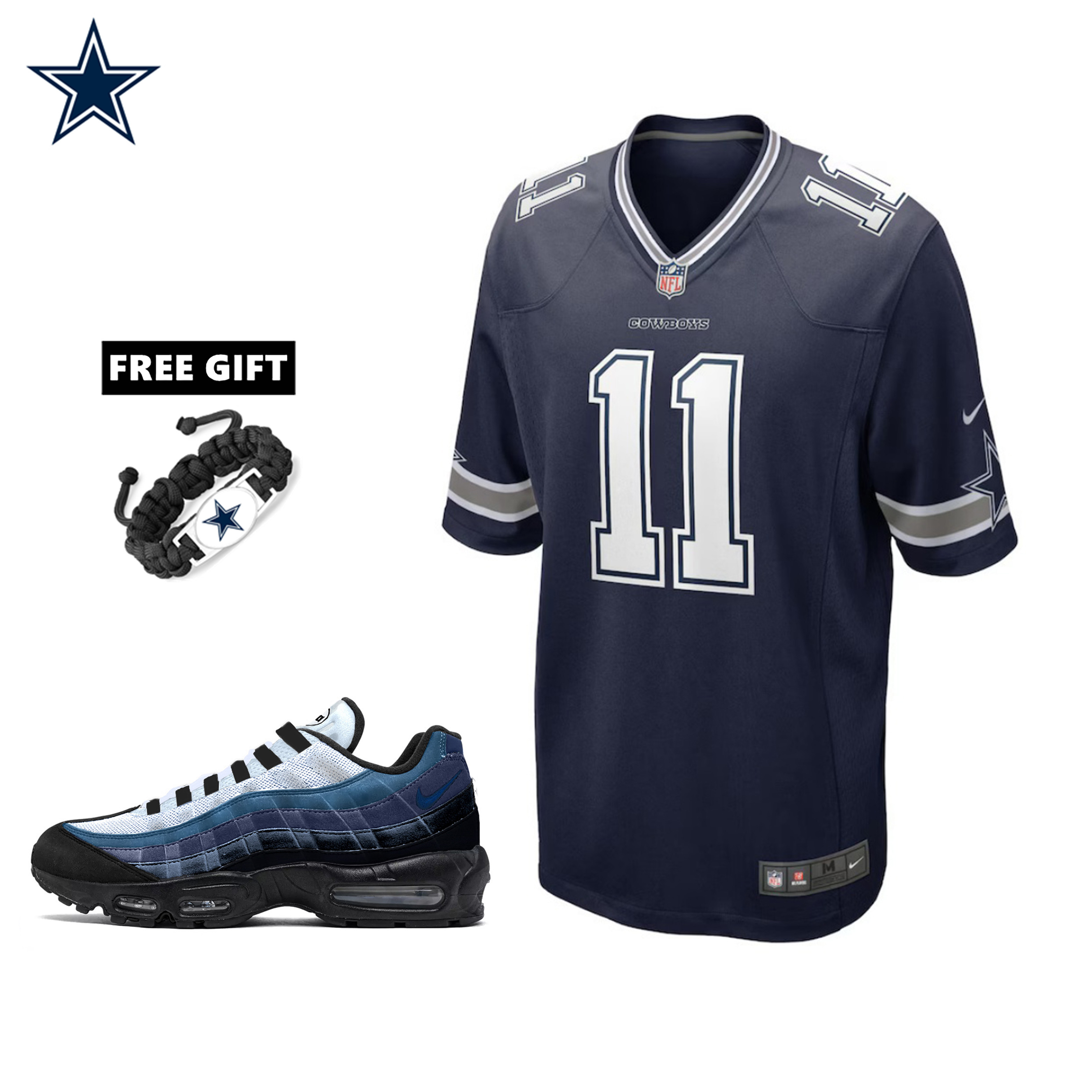 🔥Combo Sale - Dallas Cowboys Micah Parsons Nike Navy Game Jersey & Air Max 95 Team Color Sneakers