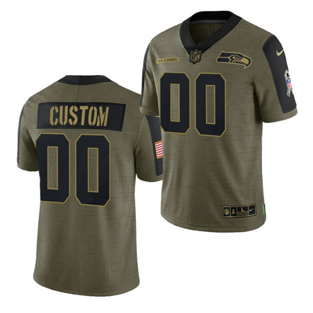 Men's Seattle Seahawks ACTIVE PLAYER Custom 2021 Olive Salute To Service Limited Stitched Jersey