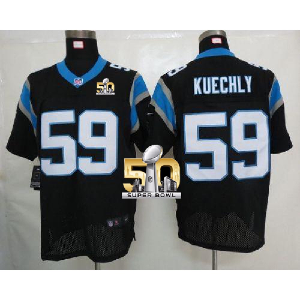 Panthers #59 Luke Kuechly Black Team Color Super Bowl 50 Men's Stitched NFL Elite Jersey