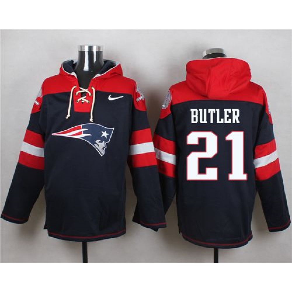 Patriots #21 Malcolm Butler Navy Blue Player Pullover NFL Hoodie