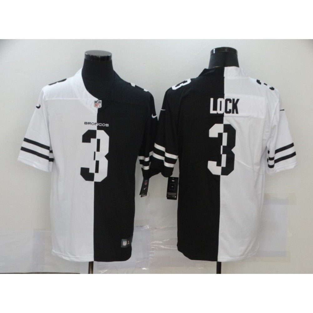 Men's Denver Broncos #3 Drew Lock Black & White Split Limited Stitched Jersey