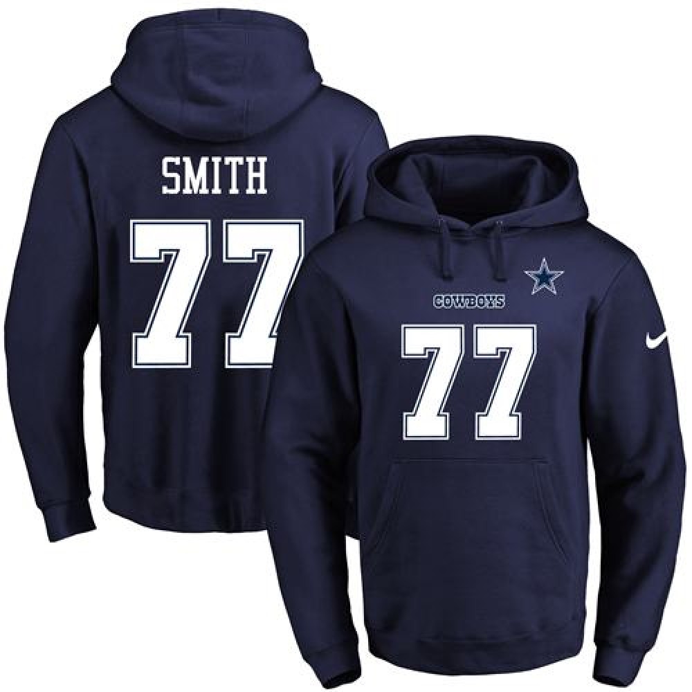 Cowboys #77 Tyron Smith Navy Blue Name & Number Pullover NFL Hoodie