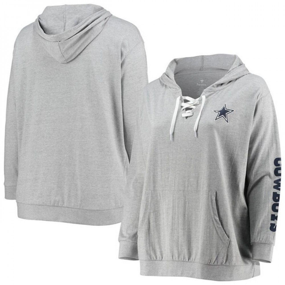 Women's Dallas Cowboys Heathered GrayLace-Up Pullover Hoodie