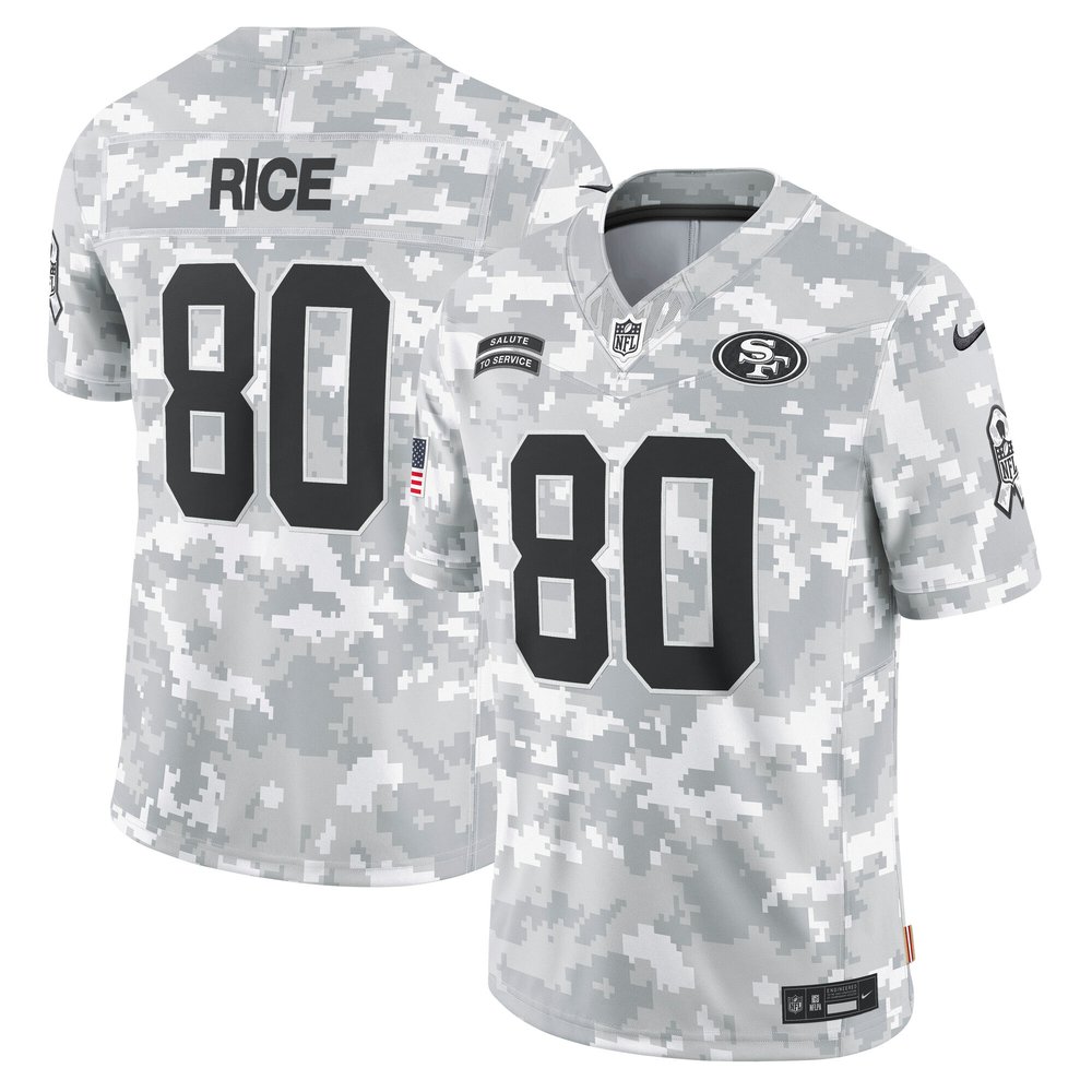 Men's San Francisco 49ers Jerry RiceArctic Camo 2024 Salute to Service Retired Player Limited Jersey