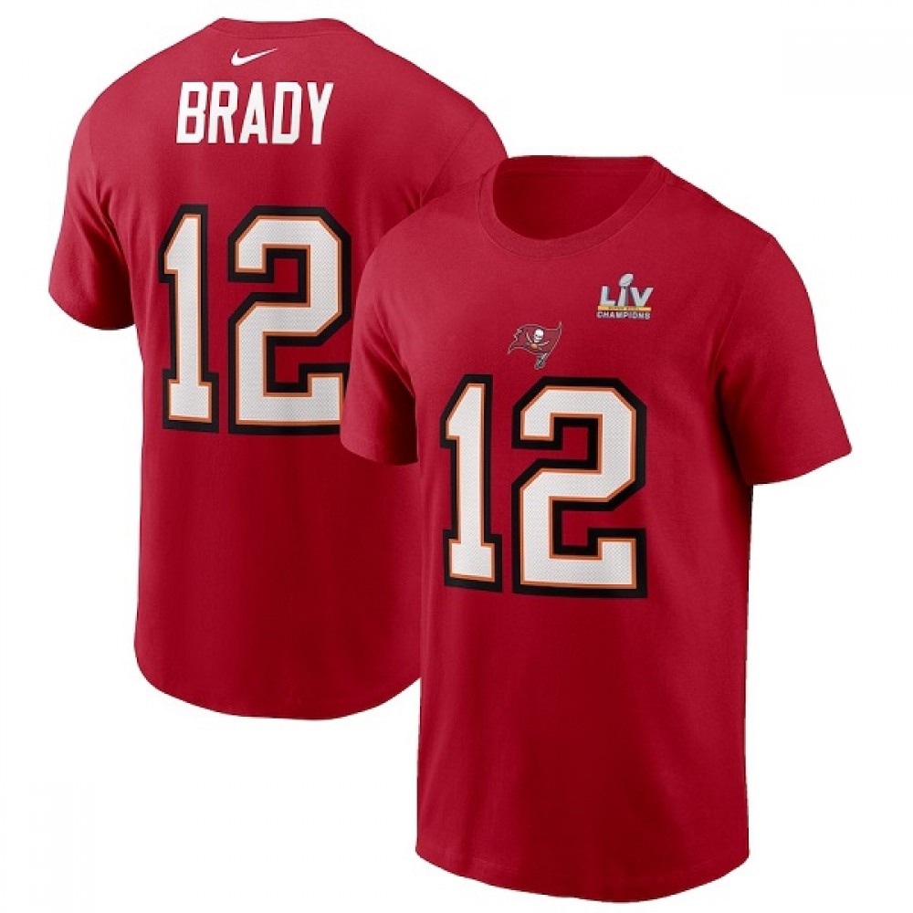 Men's Tampa Bay Buccaneers #12 Tom Brady Red Super Bowl LVNFL T-Shirt