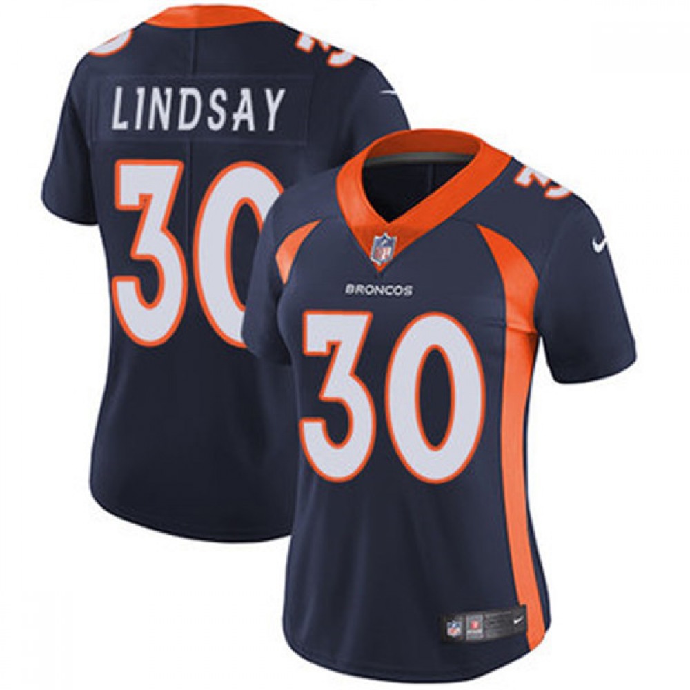 Women'sDenver Broncos #30 Phillip Lindsay Navy Vapor Untouchable Limited NFL Stitched NFL Jersey(Run Small)