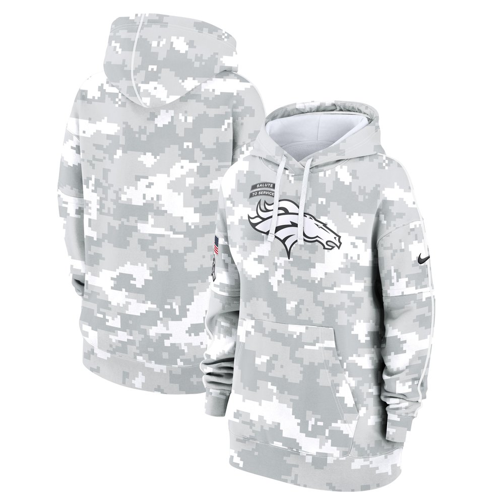 Women's Denver BroncosArctic Camo 2024 Salute To Service Club Fleece Pullover Hoodie