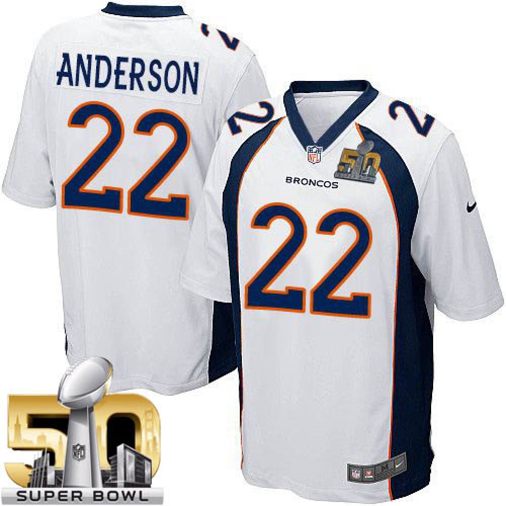 Broncos #22 C.J. Anderson White Super Bowl 50 Youth Stitched NFL New Elite Jersey