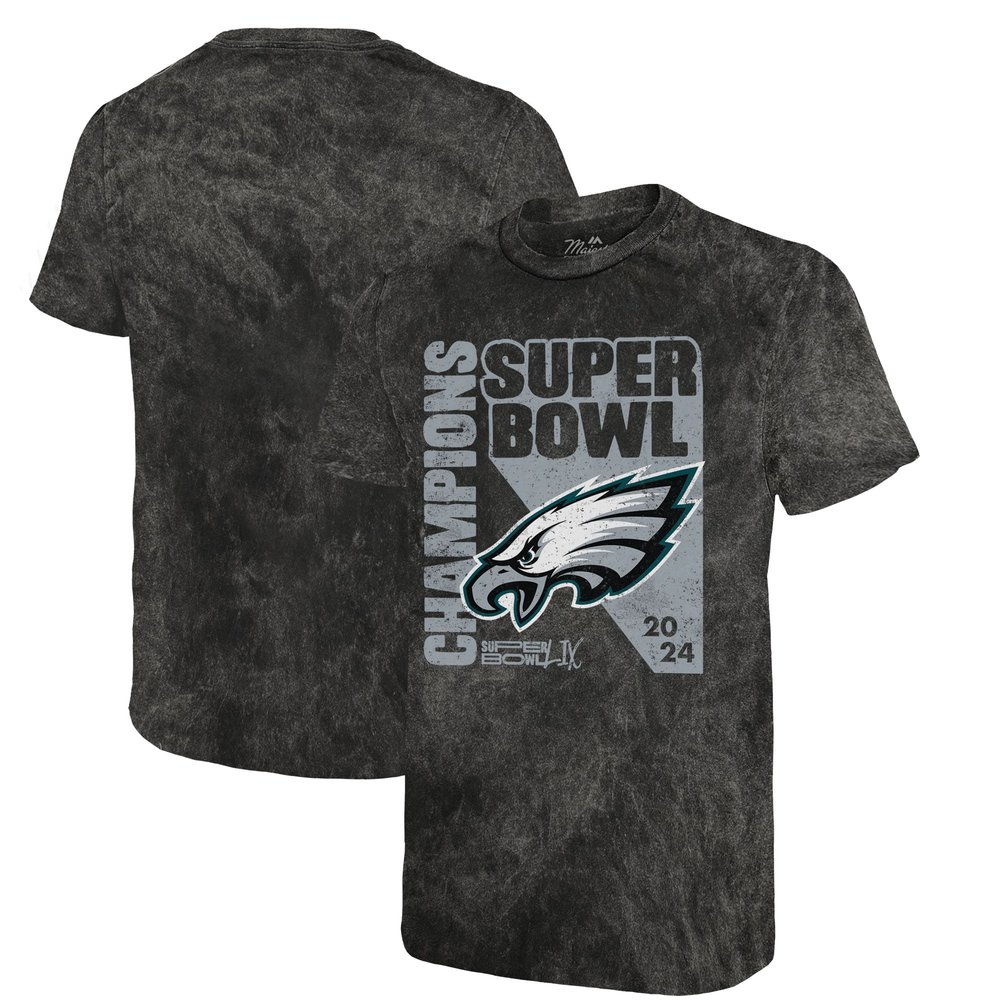 Men's Philadelphia EaglesThreads Black Super Bowl LIX Champions Mineral Wash T-Shirt