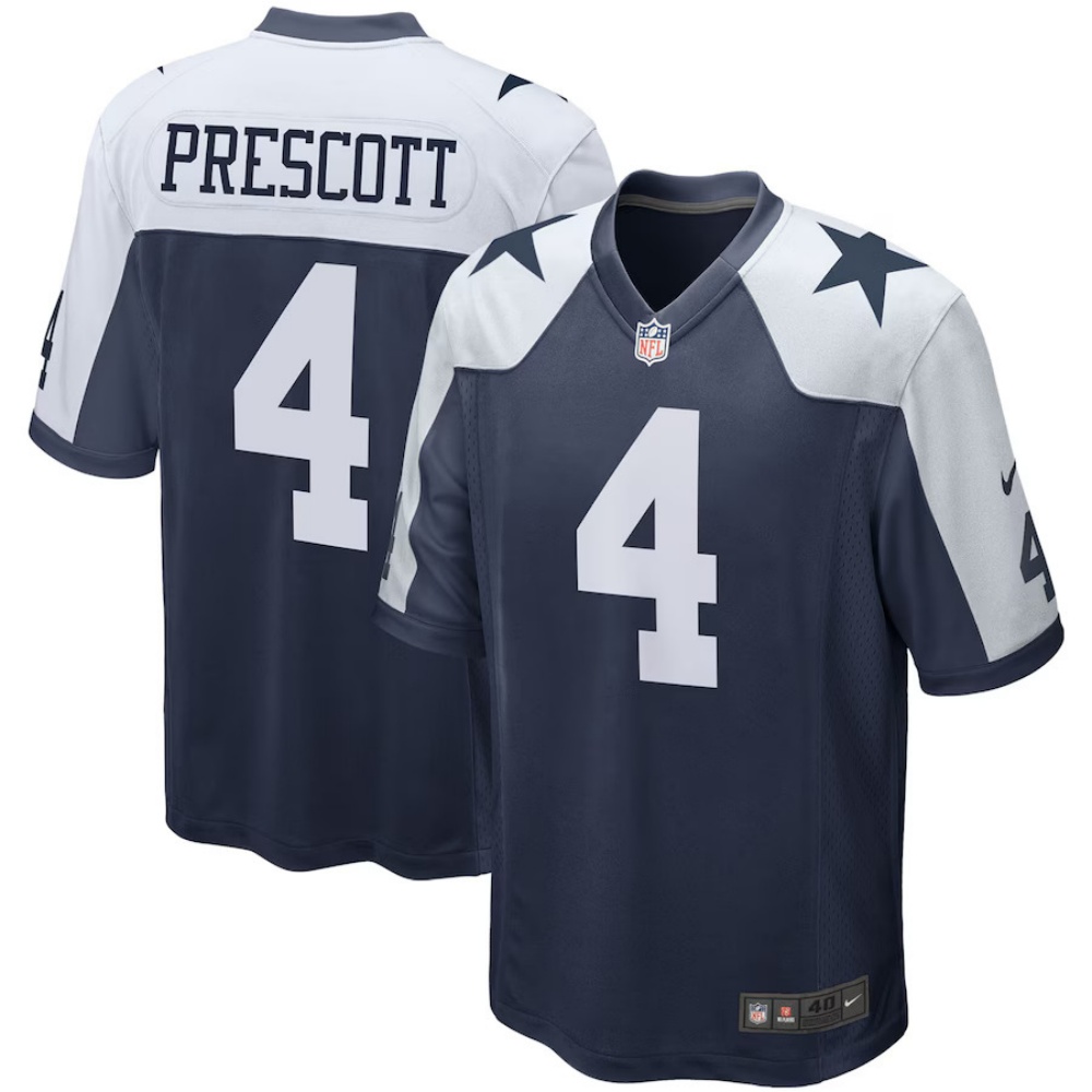 🔥Combo Sale - Dallas Cowboys Dak Prescott Nike Navy Alternate Game Jersey & New Era Navy Main 9FIFTY Adjustable Hat