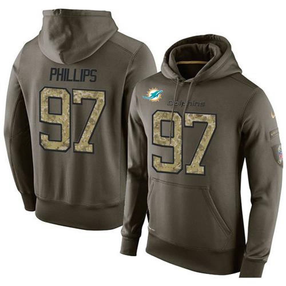 NFL Men'sMiami Dolphins #97 Jordan Phillips Stitched Green Olive Salute To Service KO Performance Hoodie