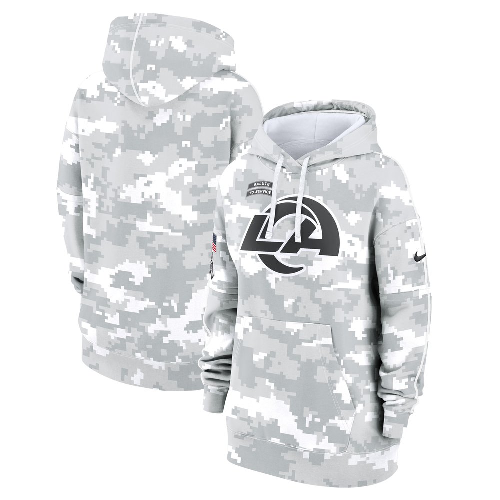 Women's Los Angeles RamsArctic Camo 2024 Salute To Service Club Fleece Pullover Hoodie
