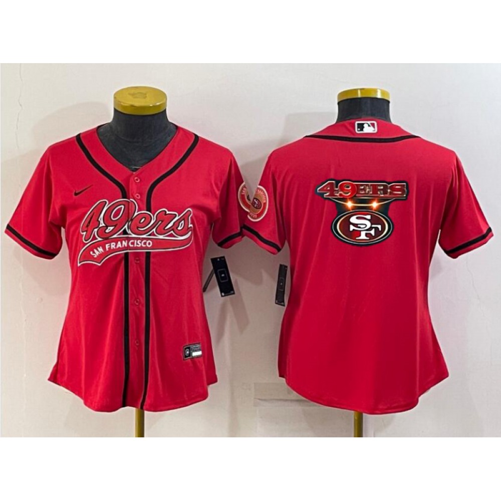 Women's San Francisco 49ers Red Team Big Logo With Patch Cool Base Stitched Baseball Jersey(Run Small)