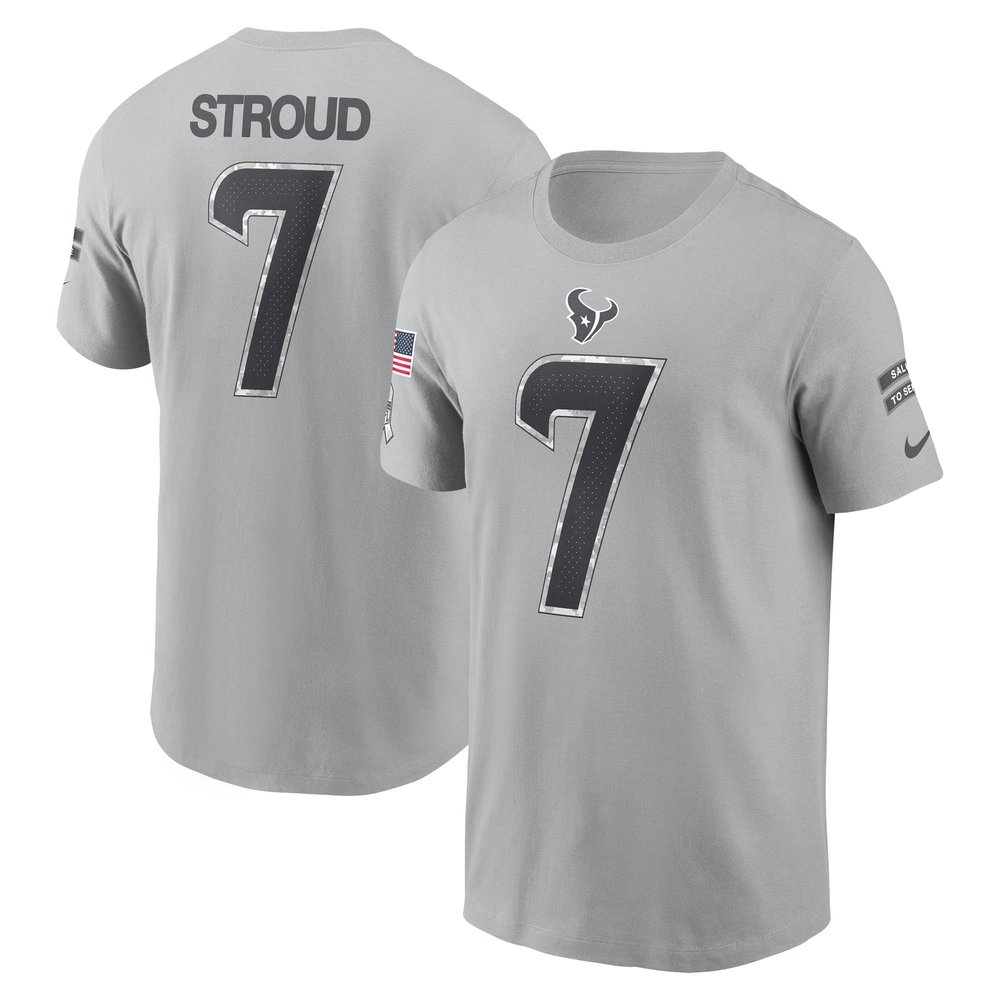 Men's Houston Texans C.J. StroudGray 2024 Salute To Service Name & Number T-Shirt