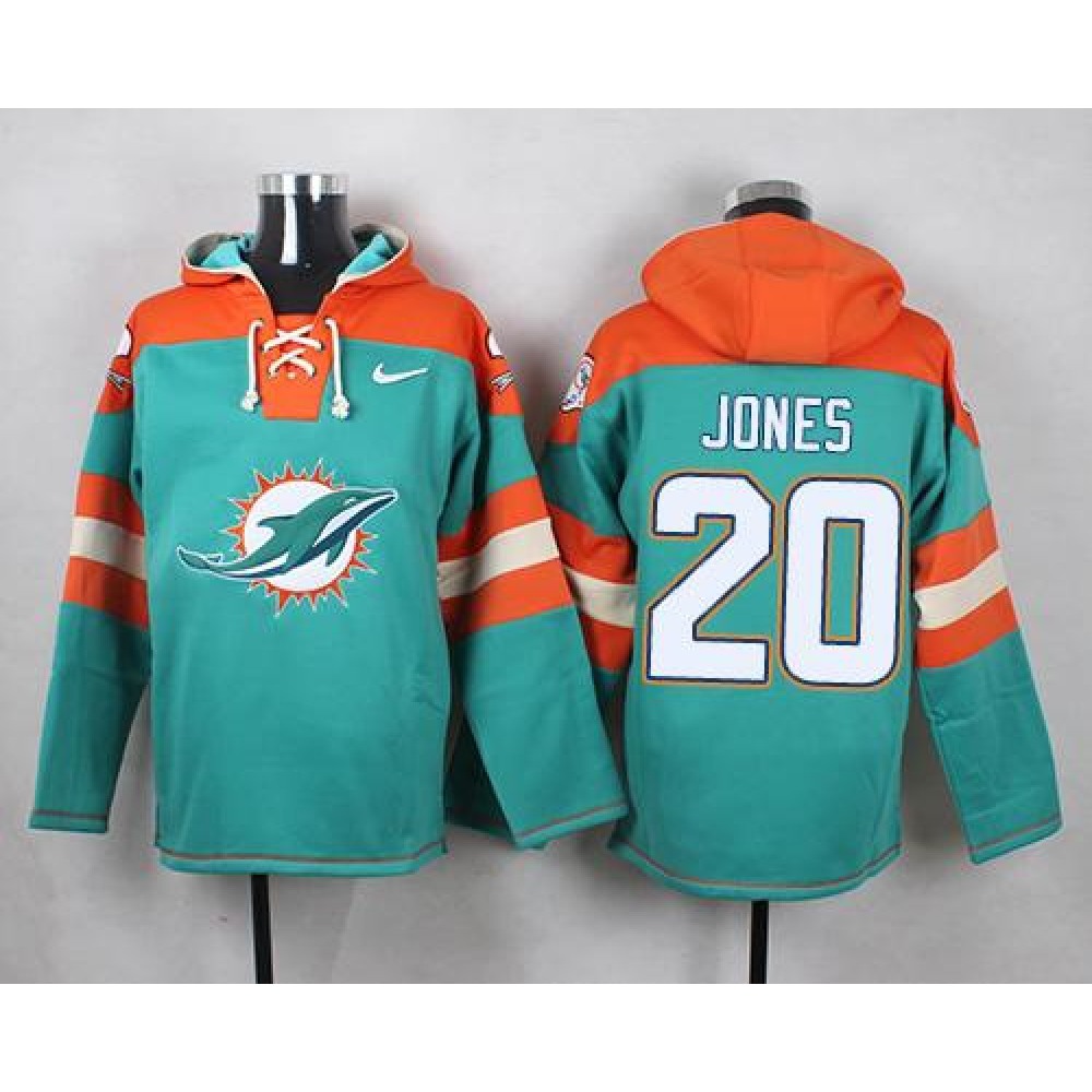 Dolphins #20 Reshad Jones Aqua Green Player Pullover NFL Hoodie
