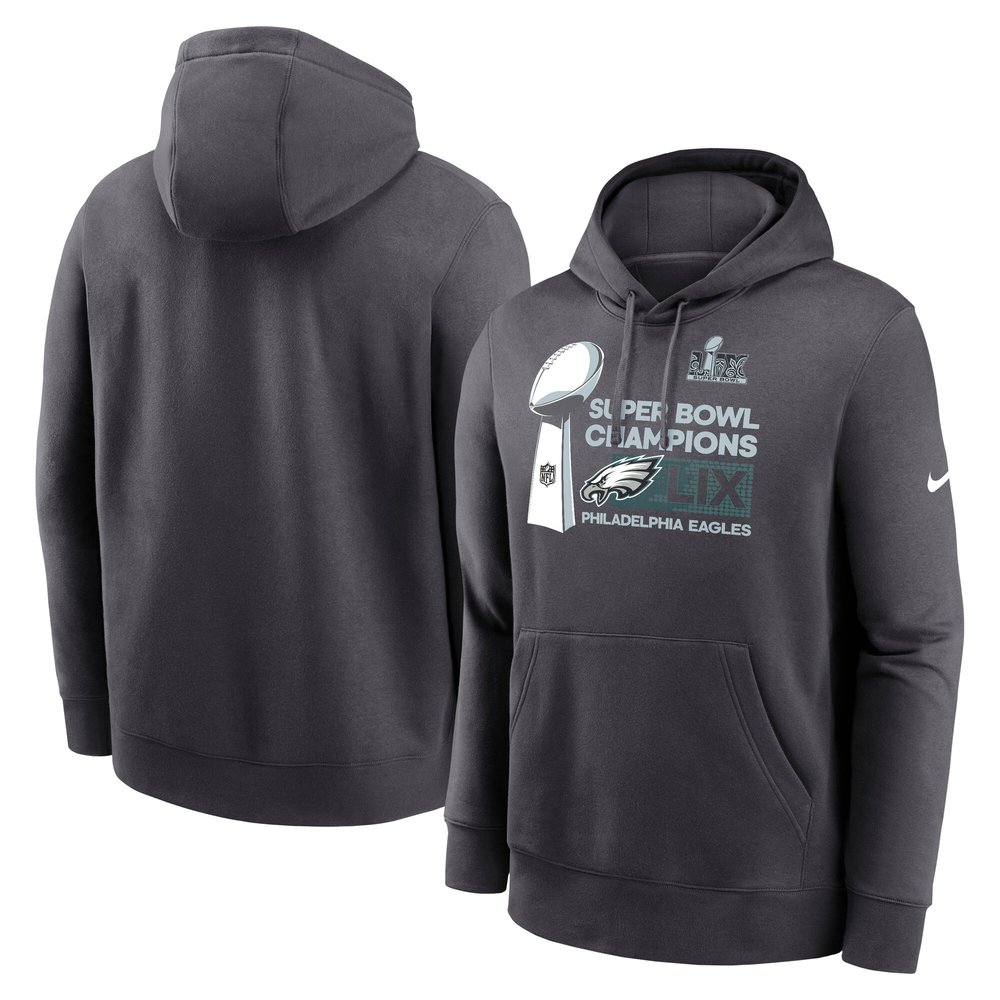 Men's Philadelphia EaglesAnthracite Super Bowl LIX Champions Locker Room Trophy Collection Extended Sizes Club Fleece Pullover Hoodie