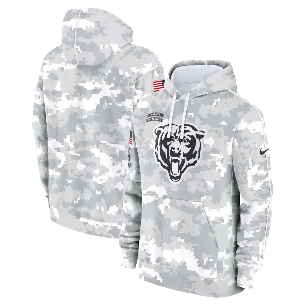 Men's Chicago BearsArctic Camo 2024 Salute to Service Club Fleece Pullover Hoodie