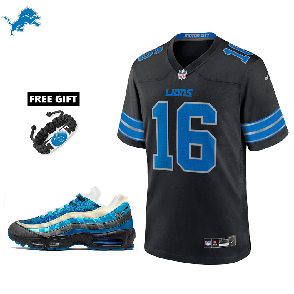 🔥Combo Sale - Detroit Lions Jared Goff Nike Black 2nd Alternate Game Jersey & Air Max 95 Team Color Sneakers