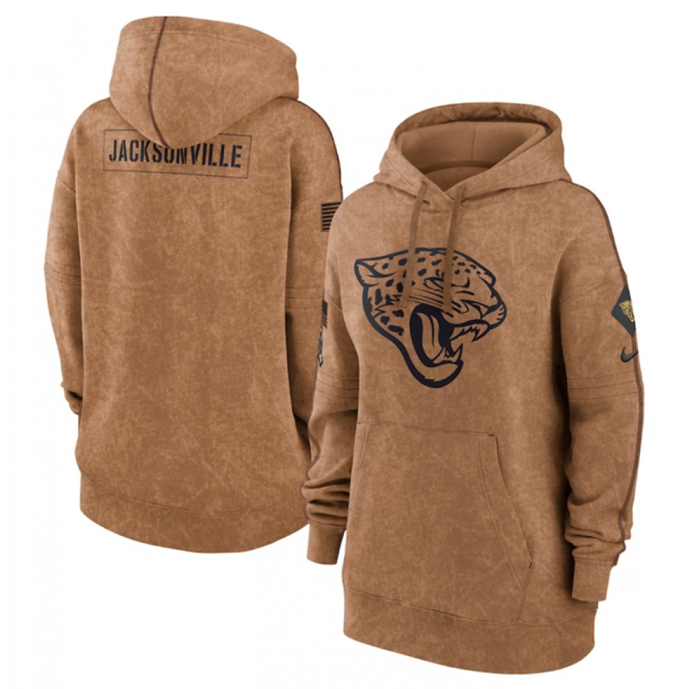 Women's Jacksonville Jaguars 2023 Brown Salute to Service Pullover Hoodie(Run Small)