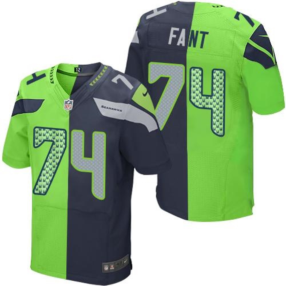 Seahawks #74 George Fant Steel Blue/Green Men's Stitched NFL Elite Split Jersey