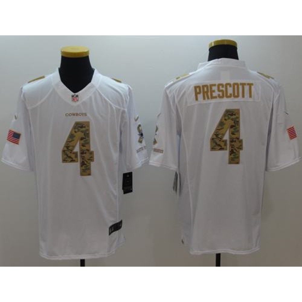 Cowboys #4 Dak Prescott White Men's Stitched NFL Limited Salute To Service Jersey