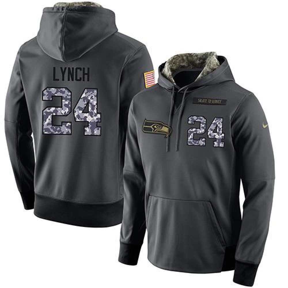 NFL Men'sSeattle Seahawks #24 Marshawn Lynch Stitched Black Anthracite Salute to Service Player Performance Hoodie