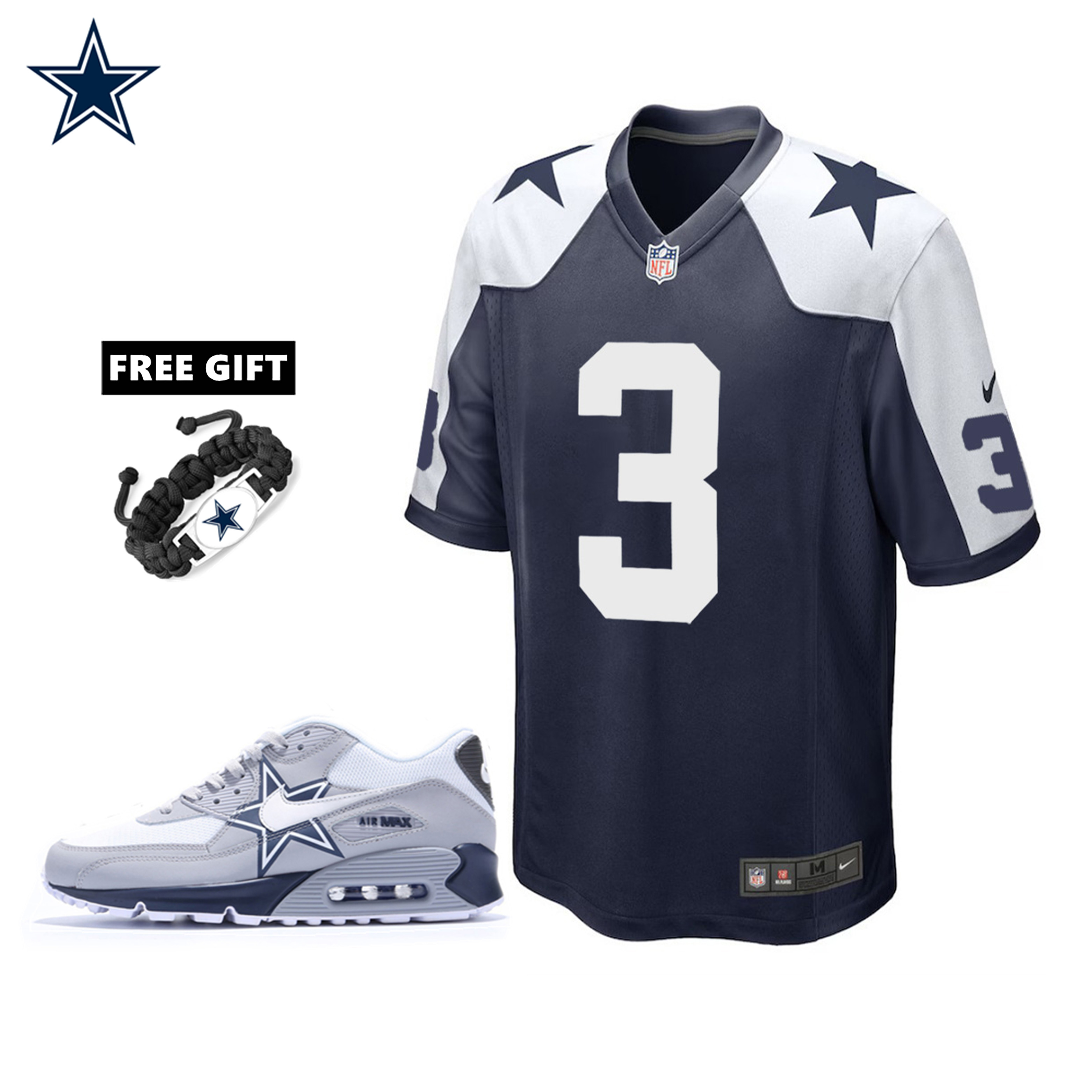 🔥Combo Sale - Dallas Cowboys George Pickens Nike Navy Alternate Game Jersey & Air Max 90 Classic Sneakers