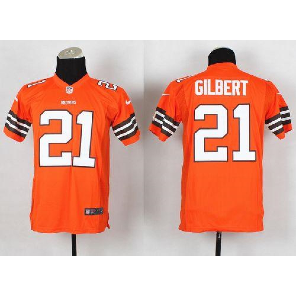 Browns #21 Justin Gilbert Orange Alternate Youth Stitched NFL Elite Jersey