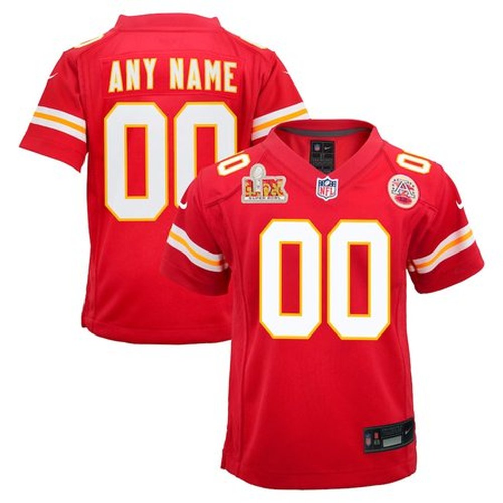 Youth Kansas City ChiefsRed Super Bowl LIX Custom Team Game Jersey