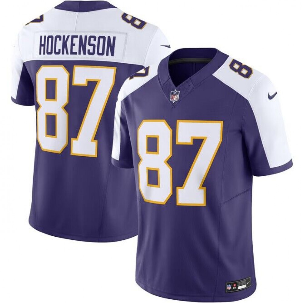 Men's Minnesota Vikings #87 T.J. Hockenson Purple 2023 F.U.S.E. Vapor Limited Stitched Jersey