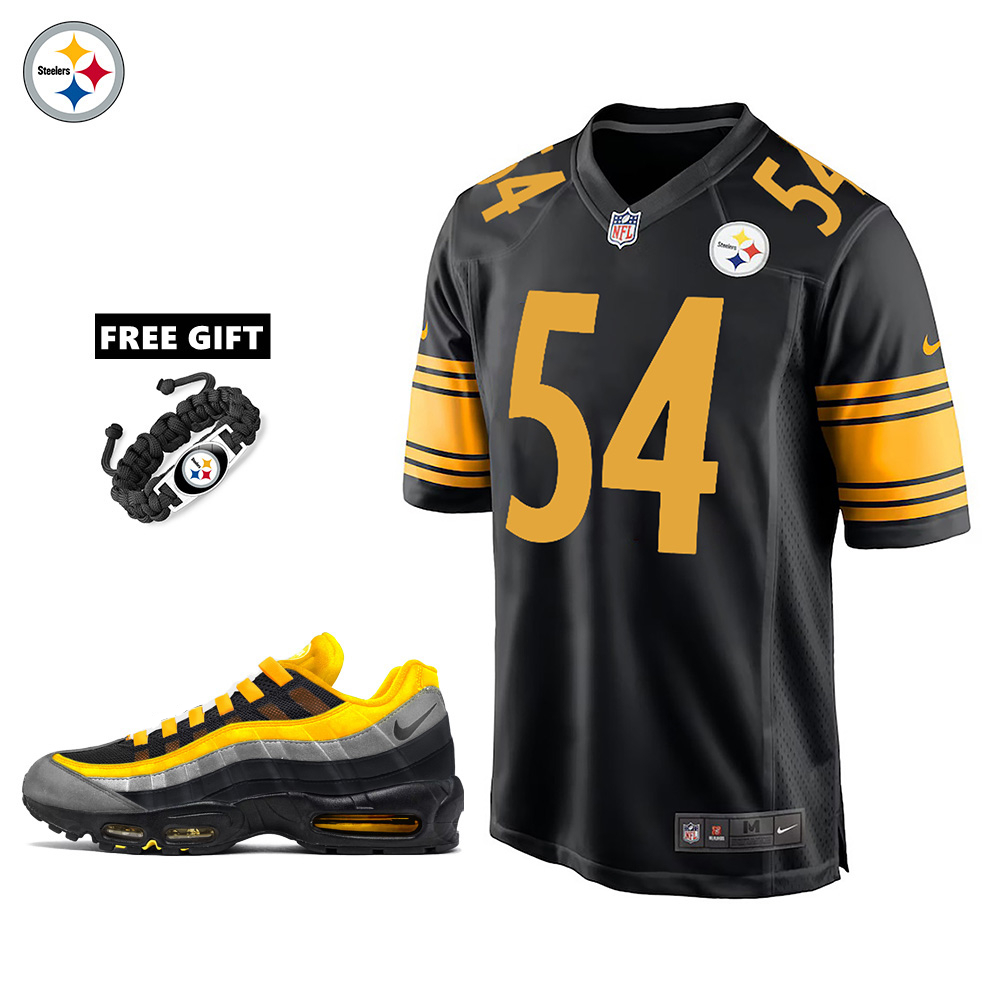 🔥Combo Sale - Pittsburgh Steelers Zach Frazier Nike Black Alternate Game Jersey & Air Max 95 Team Color Sneakers