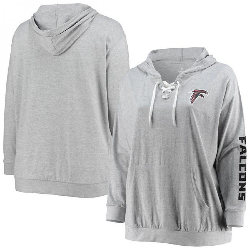 Women's Atlanta Falcons Heathered GrayLace-Up Pullover Hoodie